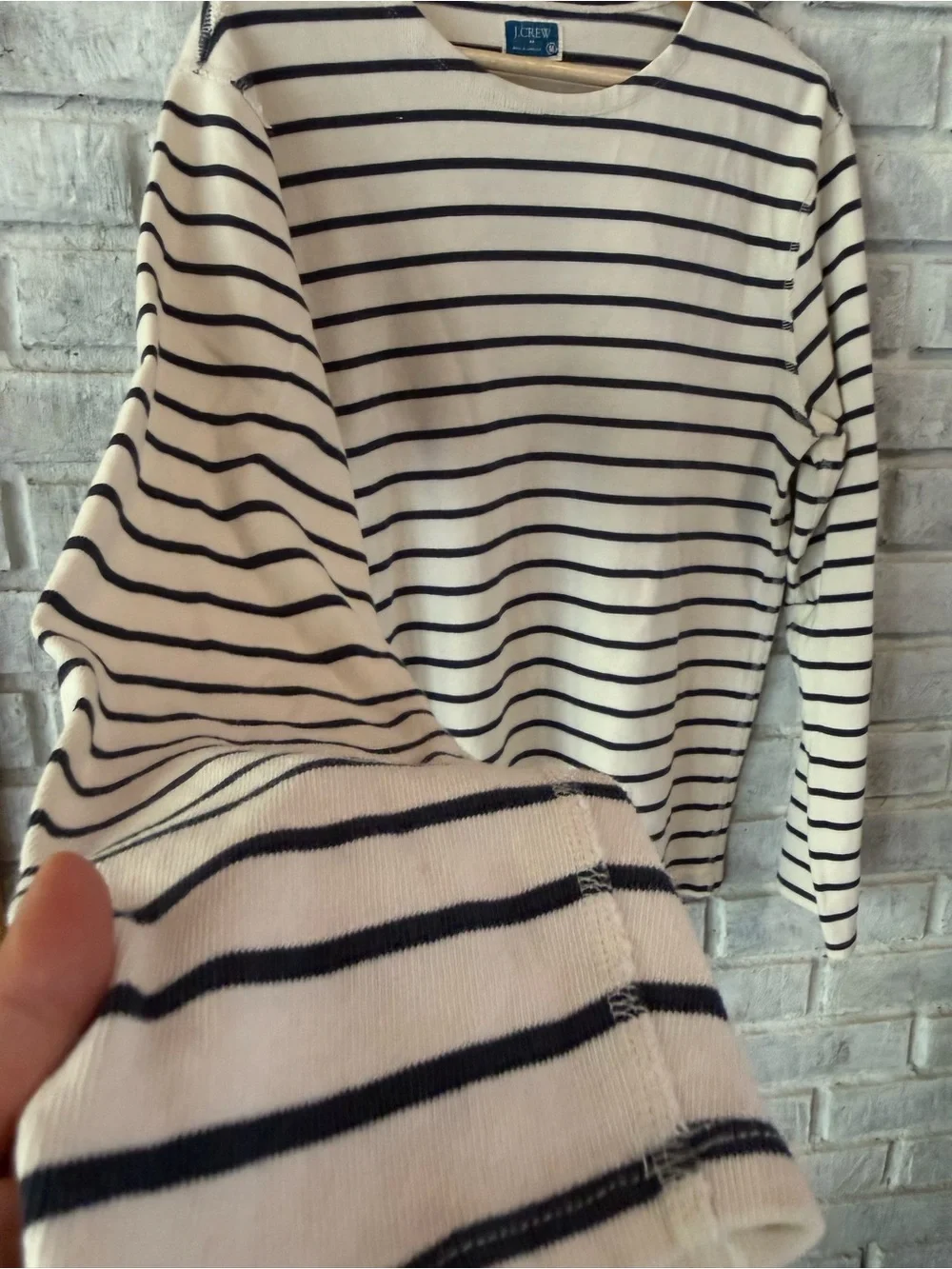 J. Crew Cream and Black Striped Long-Sleeve Crewneck Shirt